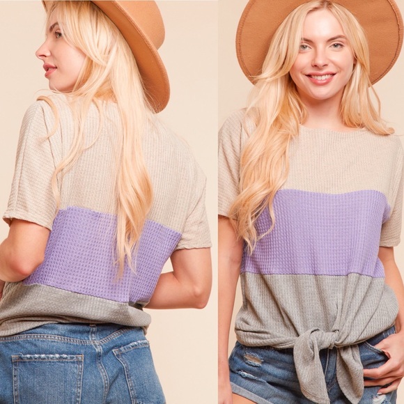 NWT Boutique color block waffle tie top S - M - L - Picture 3 of 5